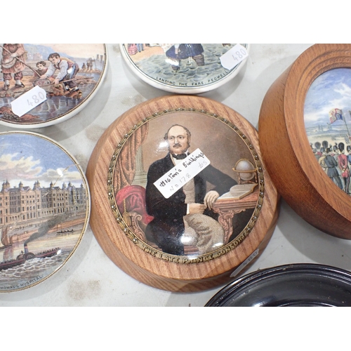 480 - A quantity of Prattware Pot Lids, some in ebonised and wooden frames, some A/F and a pair of Prattwa... 