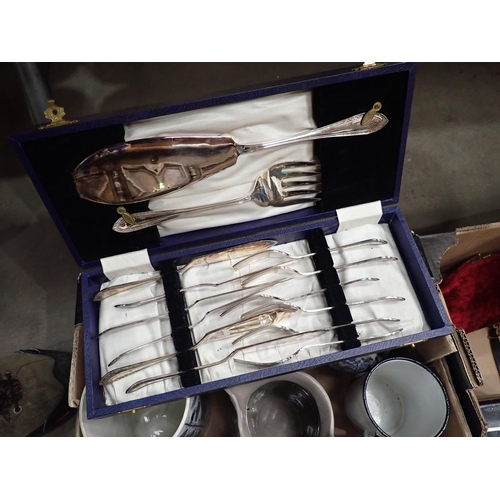 496 - A cased silver Christening Set comprising of Forks, Spoon and a Napkin Ring, plated Condiment Set, a... 