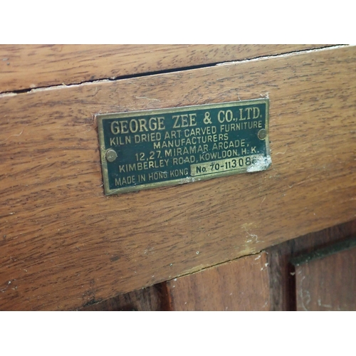 50 - A pair of Chinese hardwood Cupboards each fitted single frieze drawer with George Zee & Co. labels t... 