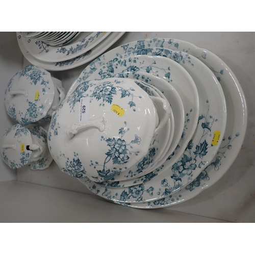 529 - A floral patterned transfer printed part Dinner Service including Tureens and oval Meat Dishes and t... 