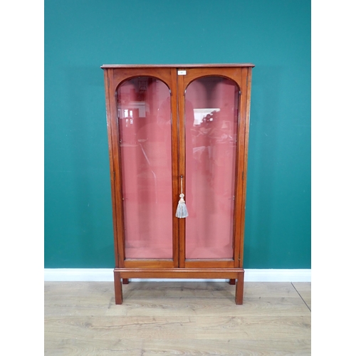 561 - A mahogany glazed Display Cabinet, with shaped surmount above a pair of arched glazed doors and rais... 