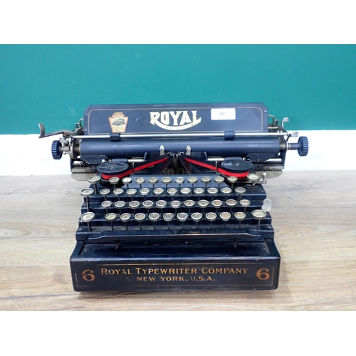 567 - A Royal No.6 flatbed Typewriter, Serial No.117010-6. The first mould of the Royal introduced in 1905