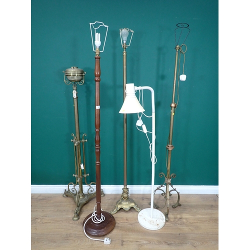 573 - Two brass telescopic Standard Lamps, (Failed PAT Tests), another brass Standard Lamp, a mahogany Sta... 