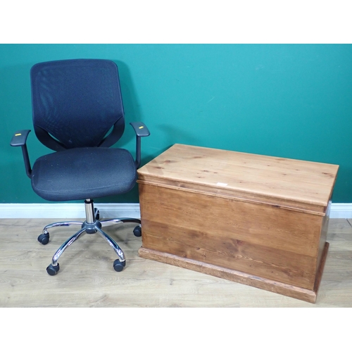 575 - A pine Blanket Chest 3ft 1in W x 1ft 8in H and a modern Office Chair