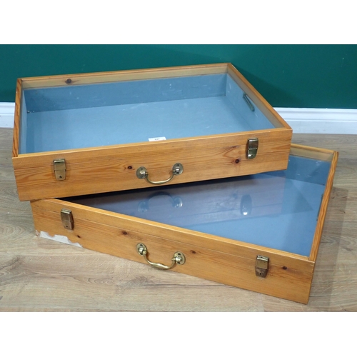 577 - Two pine and glazed table top Display Cabinet 2ft 6in W x 1ft 10in D