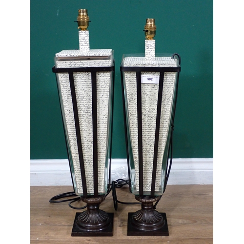 582 - A pair of glass Table Lamps 2ft H, passed PAT (fuse removed)