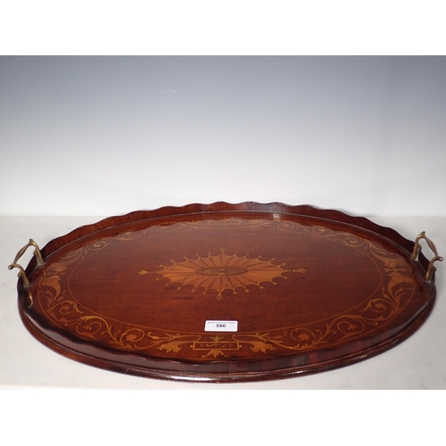 586 - A 19th Century mahogany and satinwood inlaid oval Tray 2ft 3in W