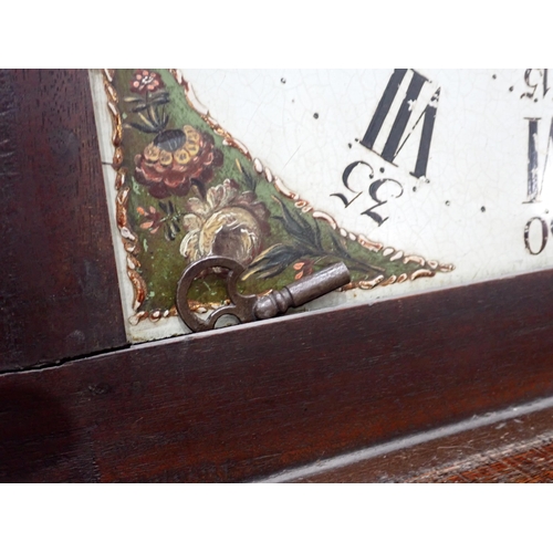 589 - A 19th Century 28 day Longcase Clock with arched dial painted with shepherdess within mahogany case ... 