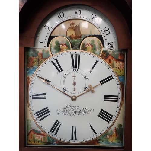 602 - A 19th Century 28 day Longcase Clock with arched moon phase face painted with bucolic scenes by Bree... 