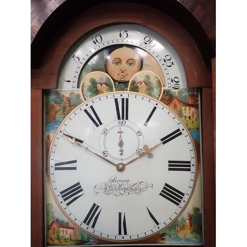 602 - A 19th Century 28 day Longcase Clock with arched moon phase face painted with bucolic scenes by Bree... 