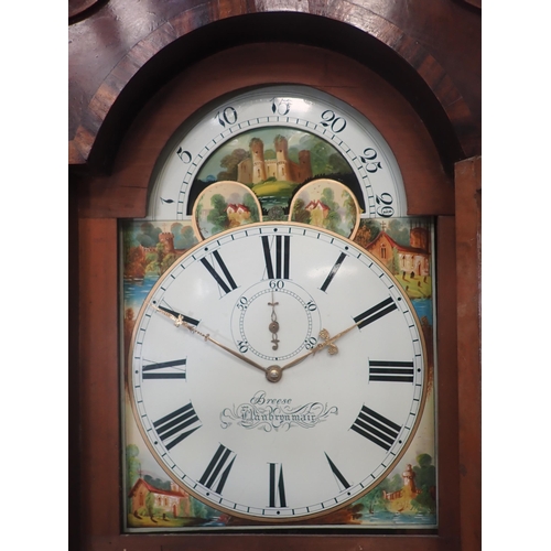 602 - A 19th Century 28 day Longcase Clock with arched moon phase face painted with bucolic scenes by Bree... 