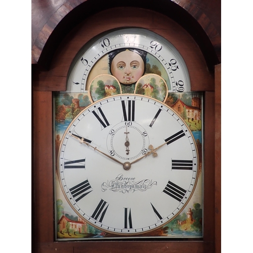 602 - A 19th Century 28 day Longcase Clock with arched moon phase face painted with bucolic scenes by Bree... 