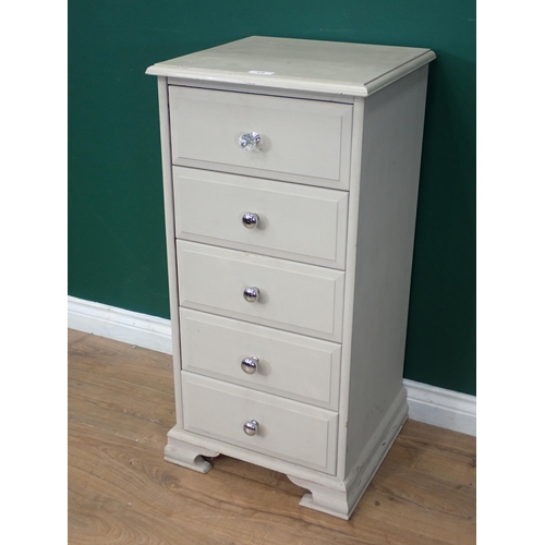 610 - A cream painted modern pine Chest of five drawers 3ft H x 1ft 5in W