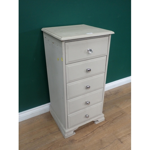 610 - A cream painted modern pine Chest of five drawers 3ft H x 1ft 5in W