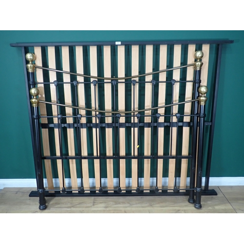 614 - A modern black metal Bed with base 5ft 3in W