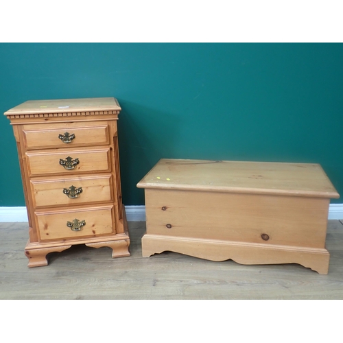 615 - A Georgian style pine set of Drawers mounted on shaped ogee bracket feet 2ft 7in H x 1ft 8in W and a... 