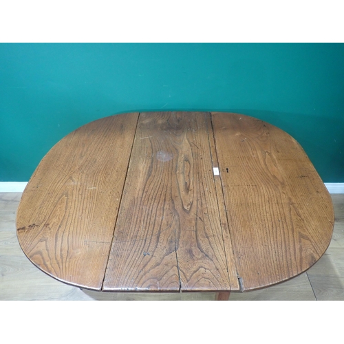 623 - An antique elm Pembroke Table raised on squared tapering supports, 3ft 5in, legs repaired