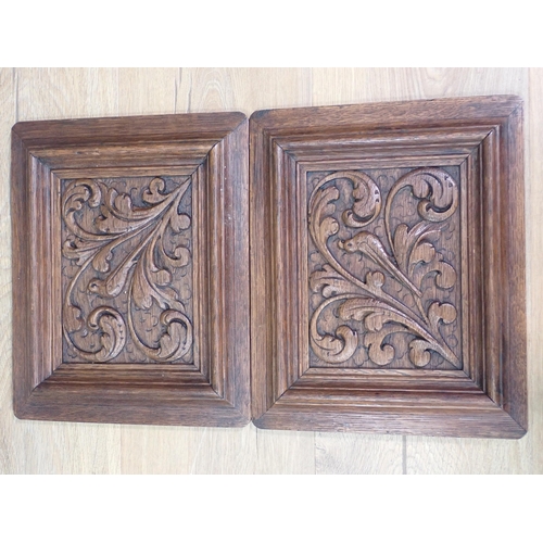 635 - Two carved oak Pilasters, two carved oak Panels, an antique oak panel Door and a bellows side