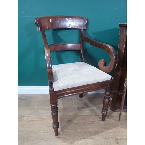 666 - A George III walnut pierced splat back Elbow Chair, another 19th Century mahogany Elbow Chair, a Vic... 