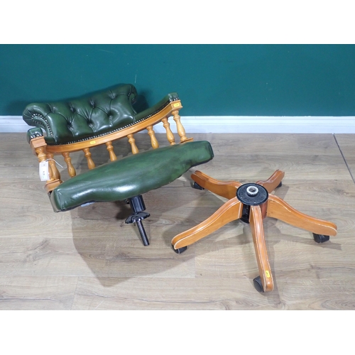 674 - A swivel Office Chair with green leather button upholstery