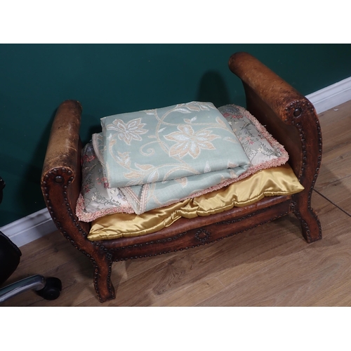 676 - A black leather swivel Office Chair, a Victorian mahogany Writing Slope and a leather Stool