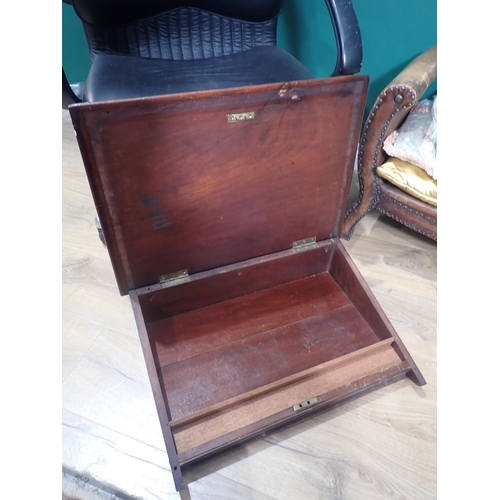 676 - A black leather swivel Office Chair, a Victorian mahogany Writing Slope and a leather Stool