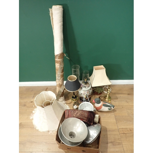 712 - A quantity of Table Lamps, (failed PAT), Light Shades and a roll of material