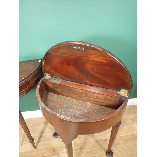 722 - A George I style mahogany demi-lune fold over Tea Table on turned, tapering supports and pad feet 2f... 