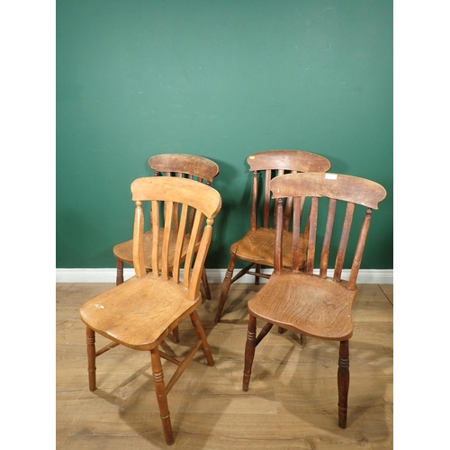 723 - A matched set of four antique ash Kitchen Chairs