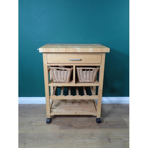 739 - A modern beechwood Butcher's Block Trolley 2ft 10in H x 2ft 4in W and a modern red ground Rug