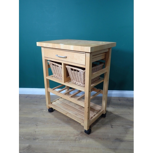 739 - A modern beechwood Butcher's Block Trolley 2ft 10in H x 2ft 4in W and a modern red ground Rug