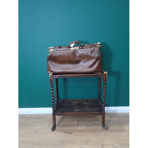 741 - An oak Side Table in the 17th Century style fitted single deep drawers mounted upon turned supports ... 