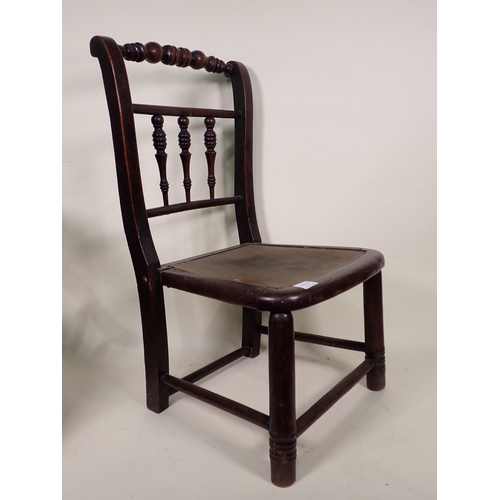 86 - A Doll's/Child's Captain's Chair, an elm Commode Elbow Chair and another with spindle back