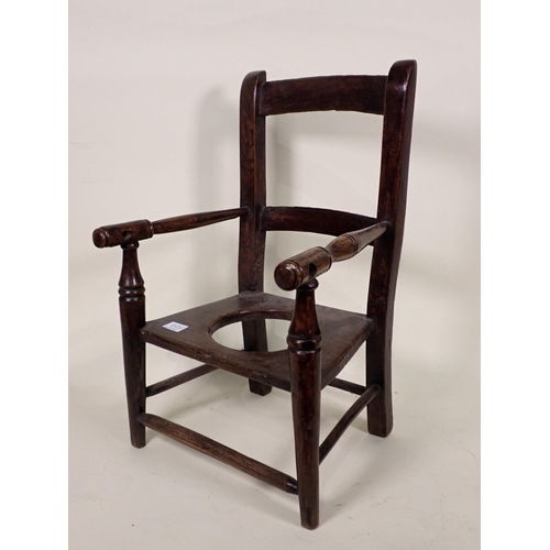 86 - A Doll's/Child's Captain's Chair, an elm Commode Elbow Chair and another with spindle back