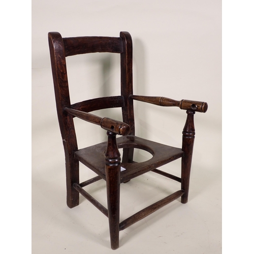 86 - A Doll's/Child's Captain's Chair, an elm Commode Elbow Chair and another with spindle back