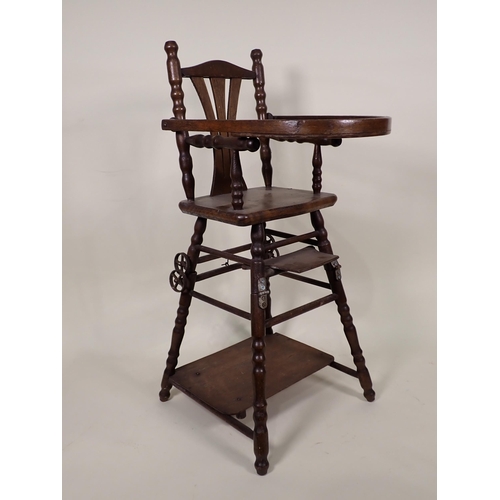 87 - A Doll's/Child's Elbow with cane seat, a folding Chair and a Doll's High Chair