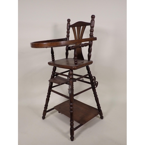 87 - A Doll's/Child's Elbow with cane seat, a folding Chair and a Doll's High Chair