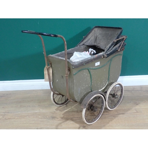 89 - An old Doll' Pram with folding hood, A/F, woodworm