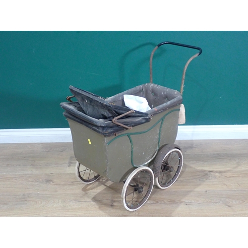 89 - An old Doll' Pram with folding hood, A/F, woodworm