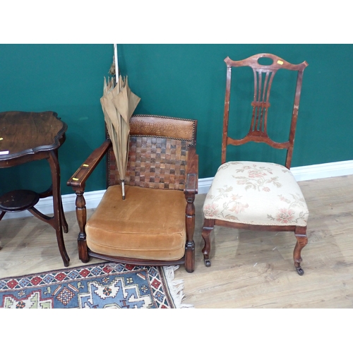 97 - A mahogany Occasional Table, child's Armchair, single Chair, triptych Dressing Mirror, Rug and Paras... 