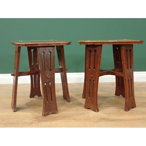 98 - A pair of Arts and Crafts oak Occasional Tables 1ft 5in H x 1ft 3in W