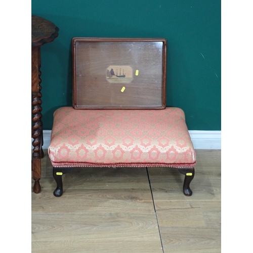 99 - A walnut Pot Cupboard, Footstool, oak Occasional Table, Sewing Box and a Tray