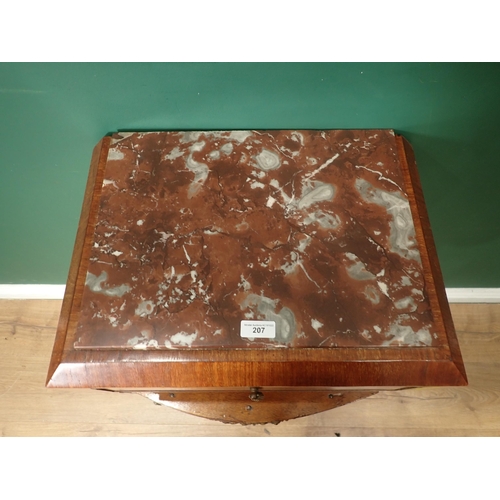 207 - A Continental marble topped walnut Bedside Stand