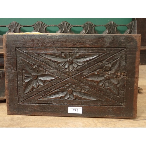 225 - Four 17th Century oak Panels carved leafage triangles, 13 x 8in, and a carved oak Frieze, 4ft 3in