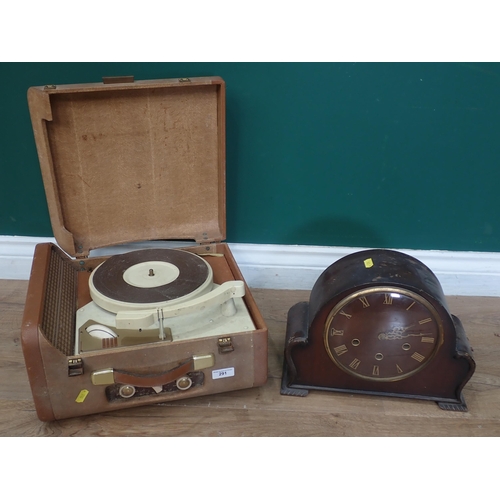 291 - A Romany record Player and an oak Mantle Clock