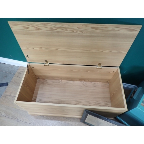 294 - A painted pine blanket box. a wall Mirror, and another blanket Box