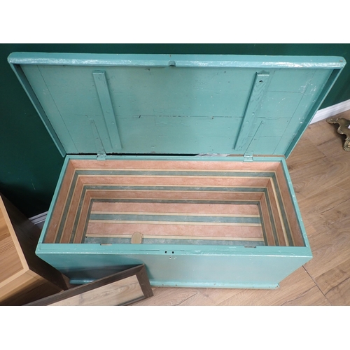 294 - A painted pine blanket box. a wall Mirror, and another blanket Box