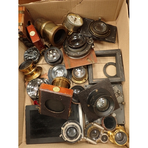 736 - A quantity of folding Plate Cameras, Lenses etc