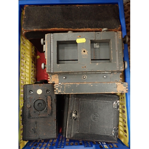 736 - A quantity of folding Plate Cameras, Lenses etc