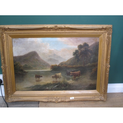 292 - ENGLISH SCHOOL, c.1910. Highland Cattle by a Loch, signed, oil on canvas, 20 x 30in; and two other p... 